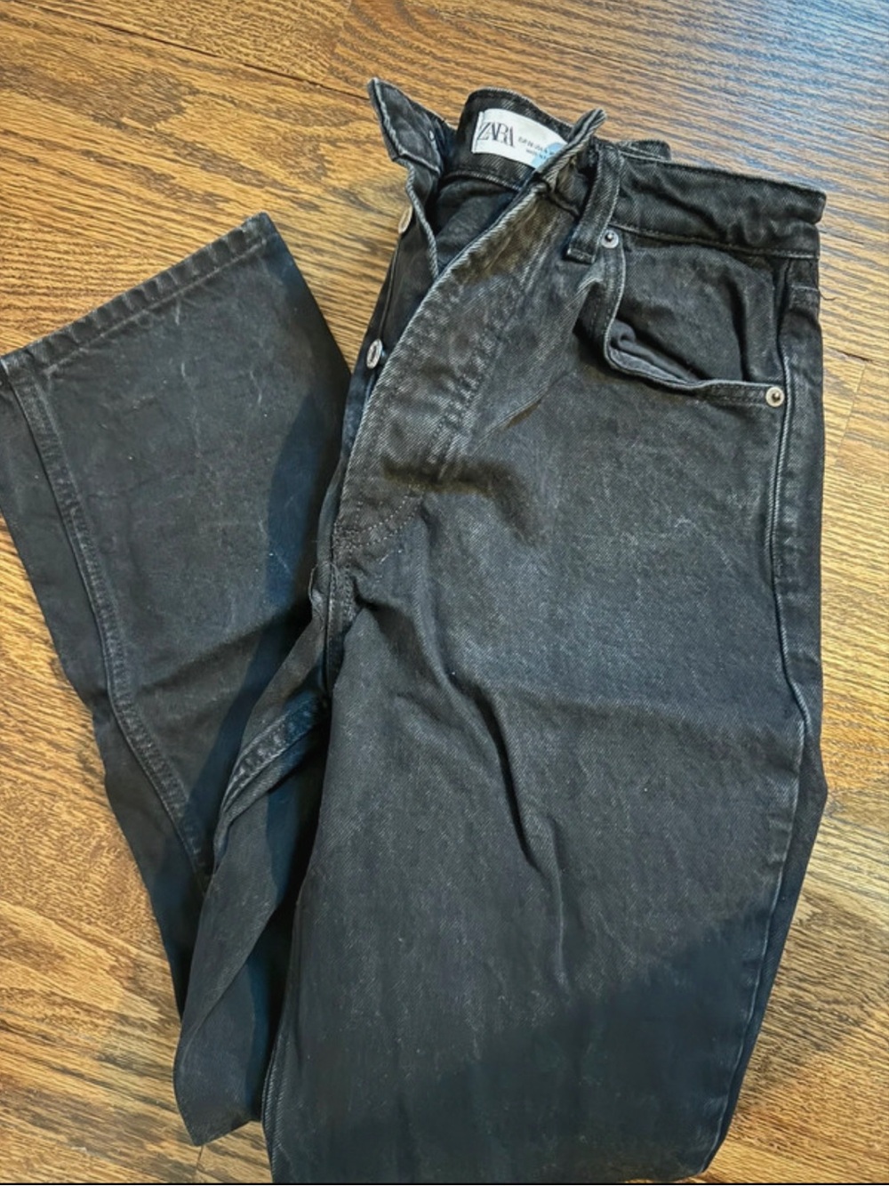 Zara Black High-Rise Button Fly Jeans